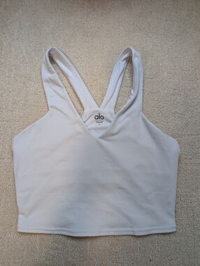 Alo Small White Real Airbrush Cropped Racerback Tank